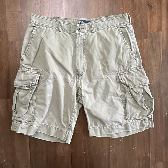 Polo Ralph Lauren Shorts Mens 38 Khaki Green Cargo Polo 67 Chino 100% Cotton - Picture 1 of 16